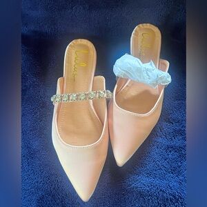Pale Pink Mules with Bling Strap